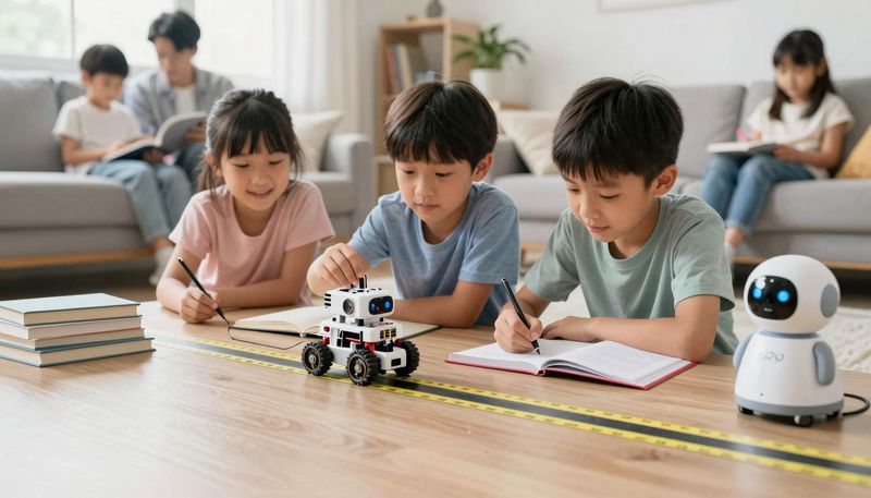 Anak-anak senang menguji 5 proyek robotika AI di rumah: line follower, obstacle avoidance, voice command, auto drawer, interactive pet